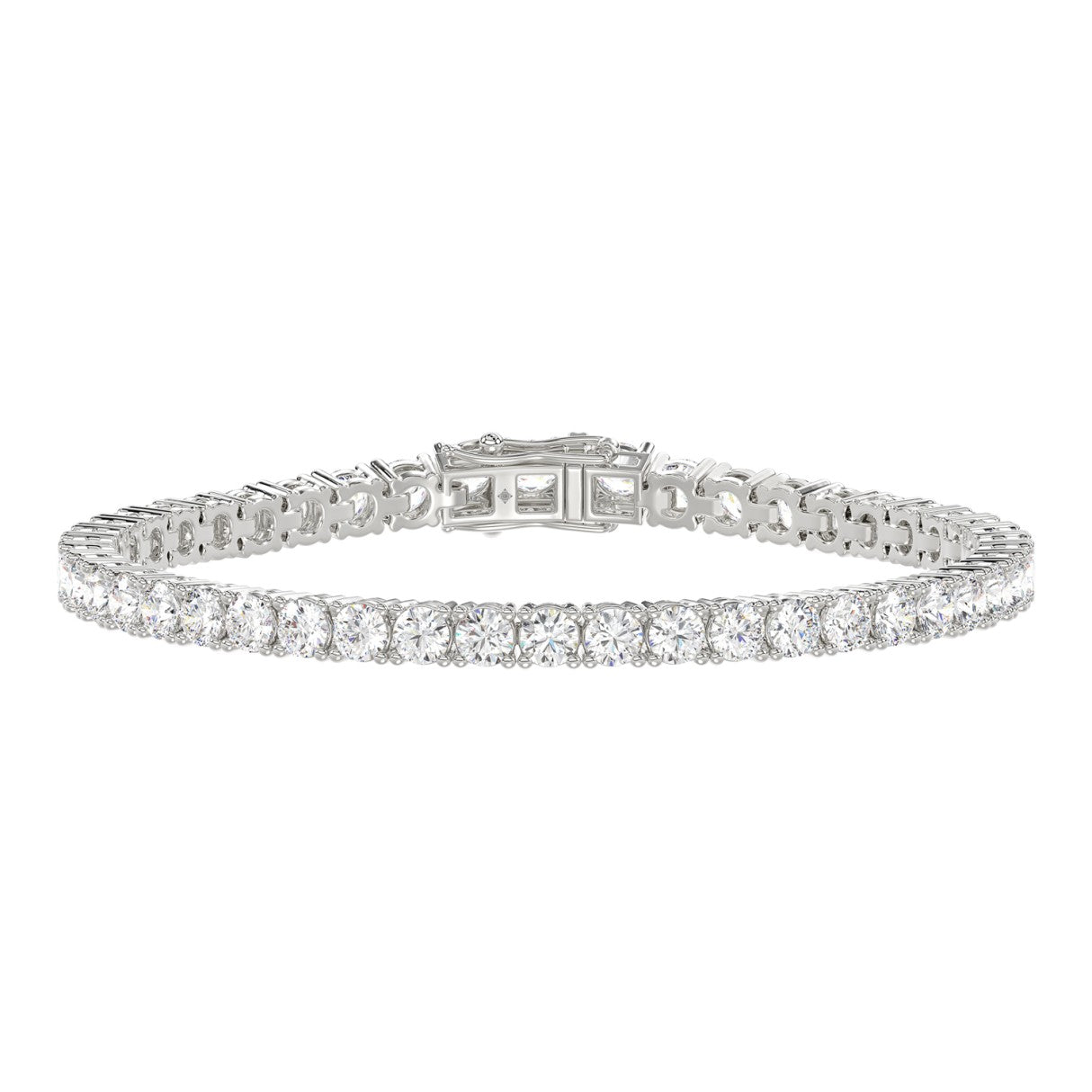 Lab diamond tennis bracelet 4-prong basket 14k white gold 3 ctw front view