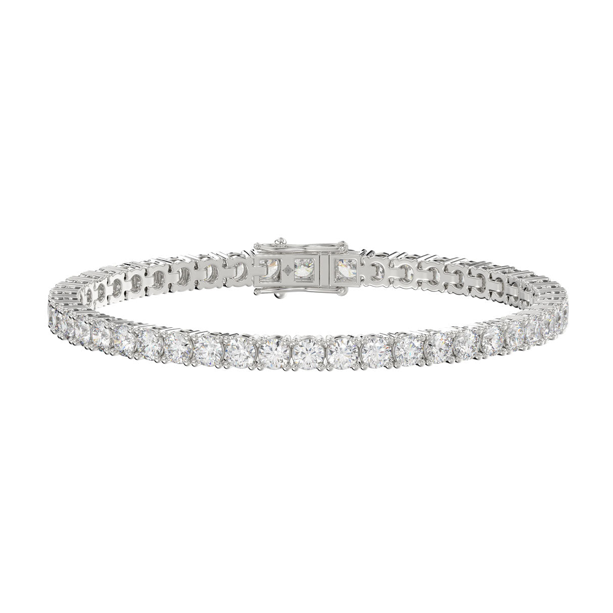Lab diamond tennis bracelet 4-prong basket 14k white gold 5 ctw front view