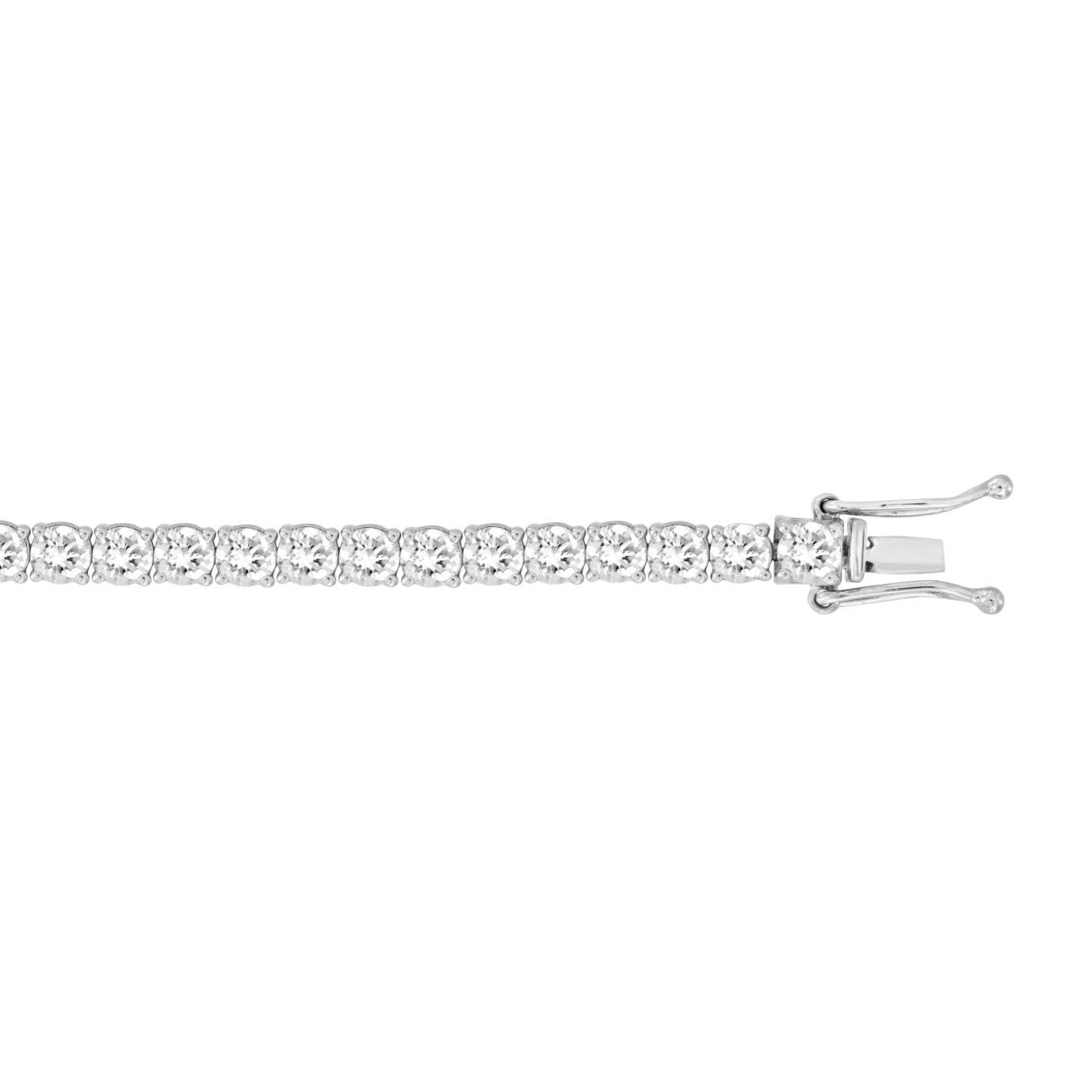 Lab diamond tennis bracelet 4-prong basket 14k white gold 7 ctw clasp detail