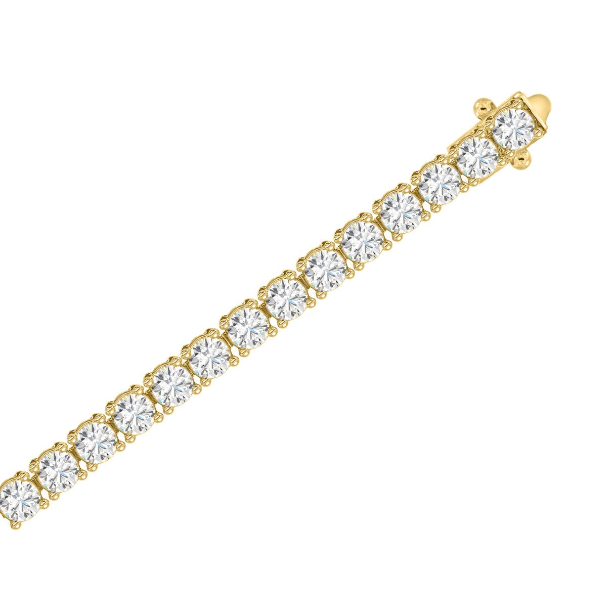 Lab diamond tennis bracelet 4-prong basket 14k yellow gold 3 ctw top view