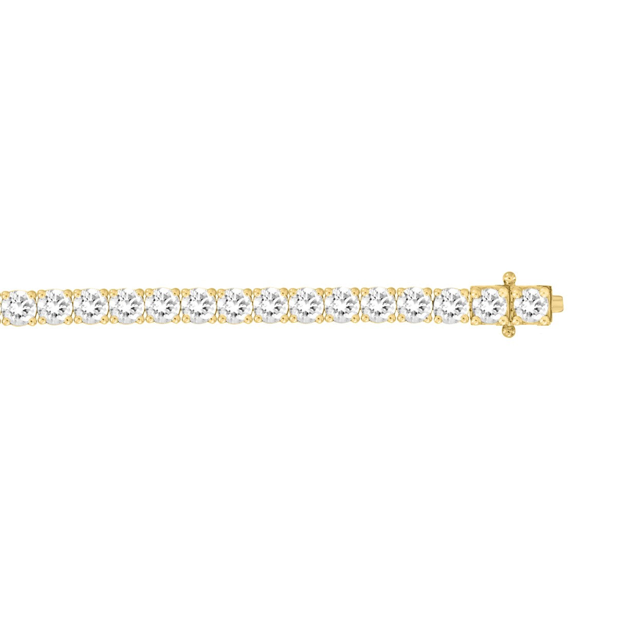 Lab diamond tennis bracelet 4-prong basket 14k yellow gold 7 ctw top view