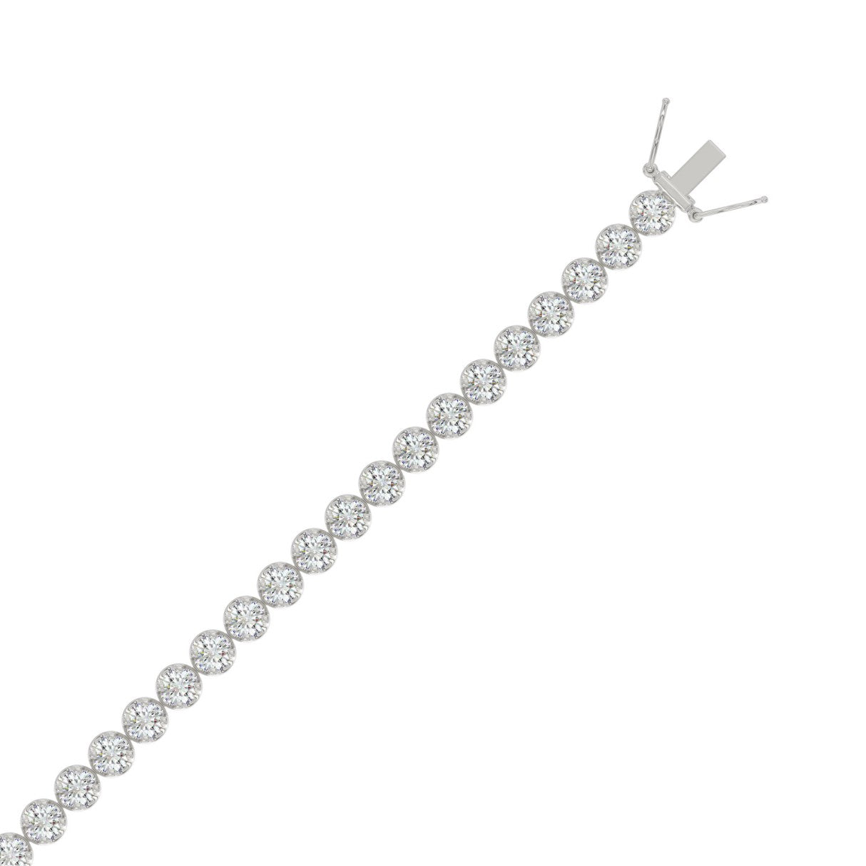 Lab diamond tennis bracelet microfusion basket 14k white gold 3 ctw clasp detail