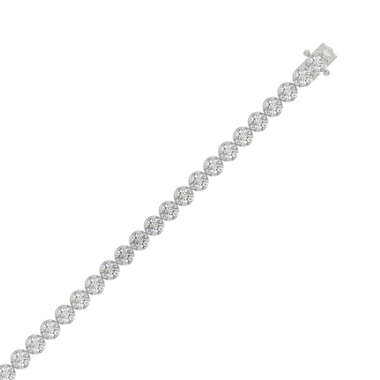 Lab diamond tennis bracelet microfusion basket 14k white gold 5 ctw top view