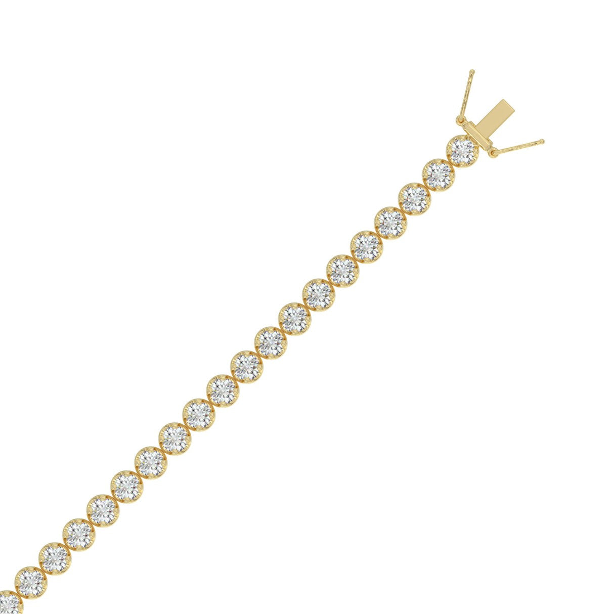 Lab diamond tennis bracelet microfusion basket 14k yellow gold 5 ctw clasp detail