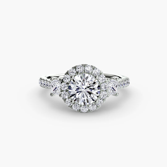 Oxford 3-Stone Ring with Halo
