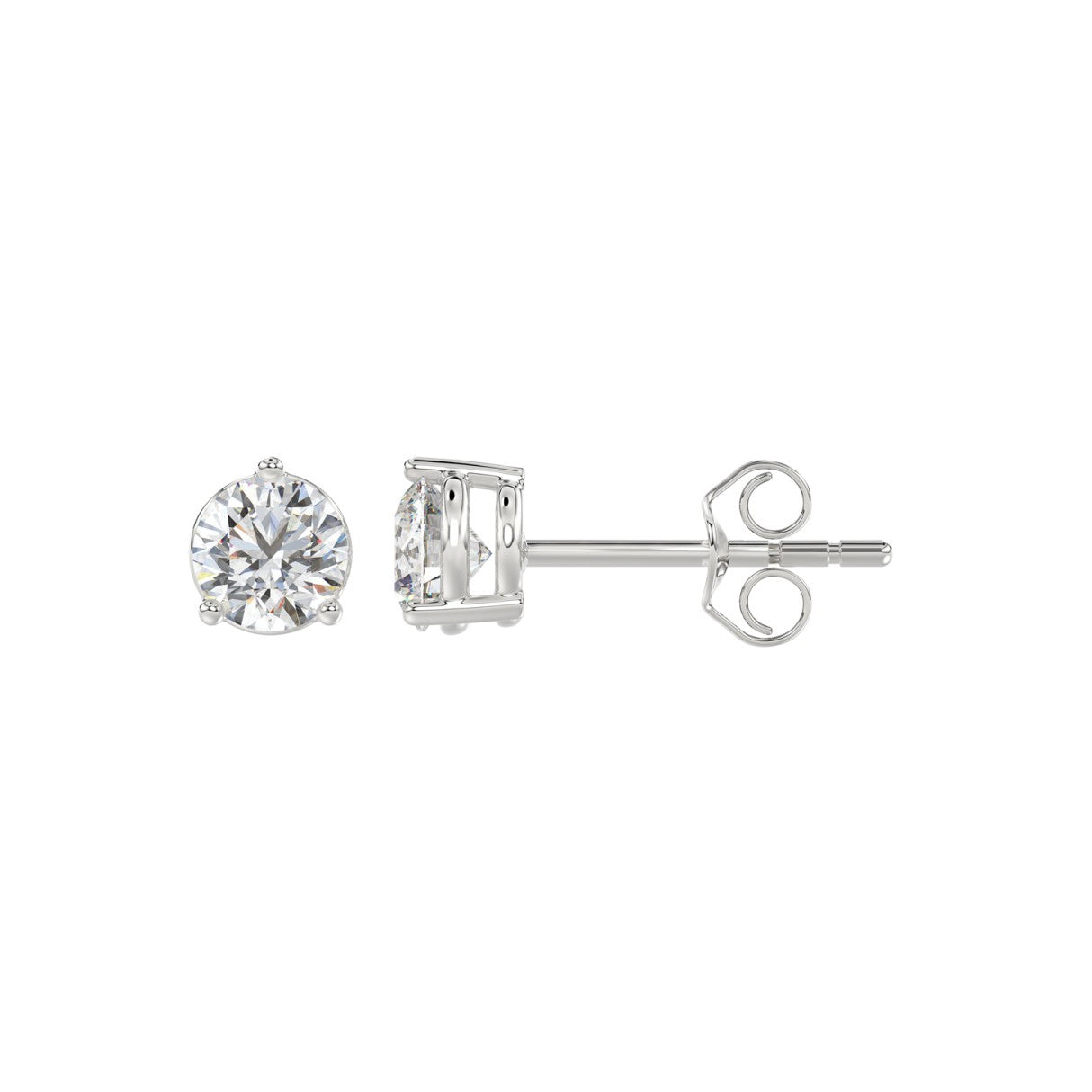 Lab diamond stud earrings 1 ctw 14k white gold side view push back closure