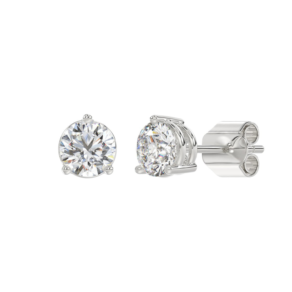 Lab diamond stud earrings 3 ctw 14k white gold angle view