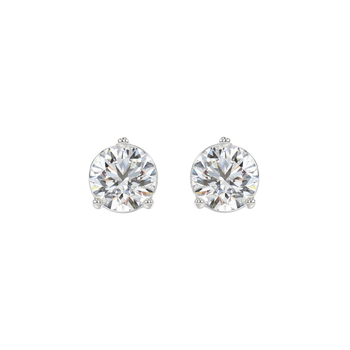 Lab diamond stud earrings 3 ctw 14k white gold front view