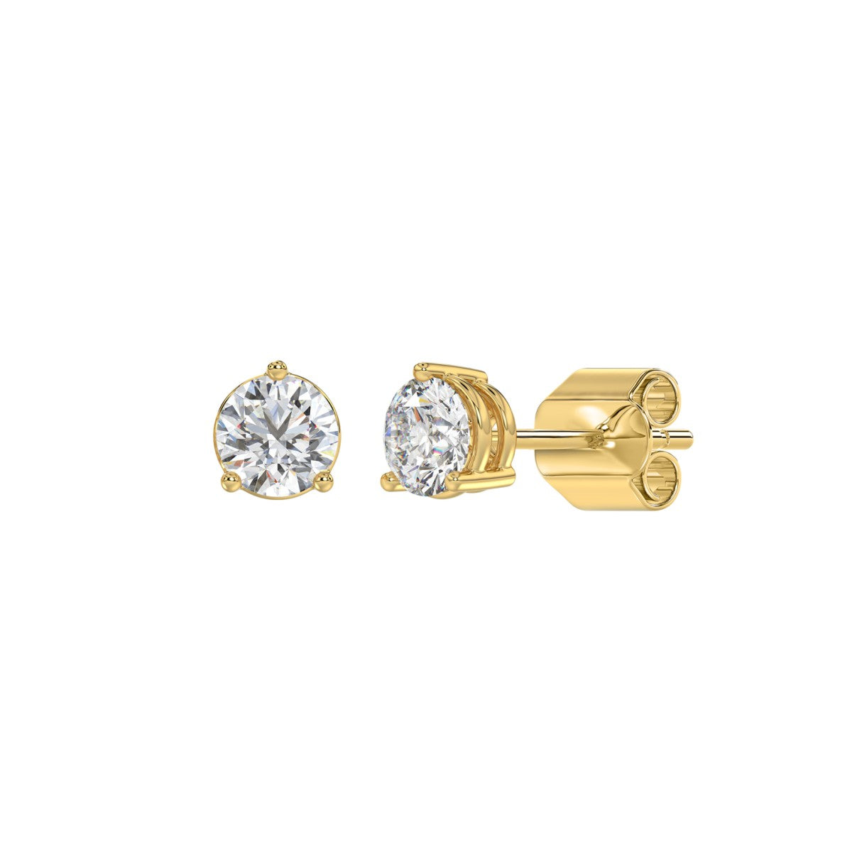 Lab diamond stud earrings 1 ctw 14k yellow gold angle view