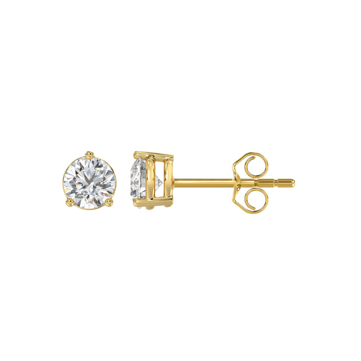 Lab diamond stud earrings 1 ctw 14k yellow gold side view push back closure