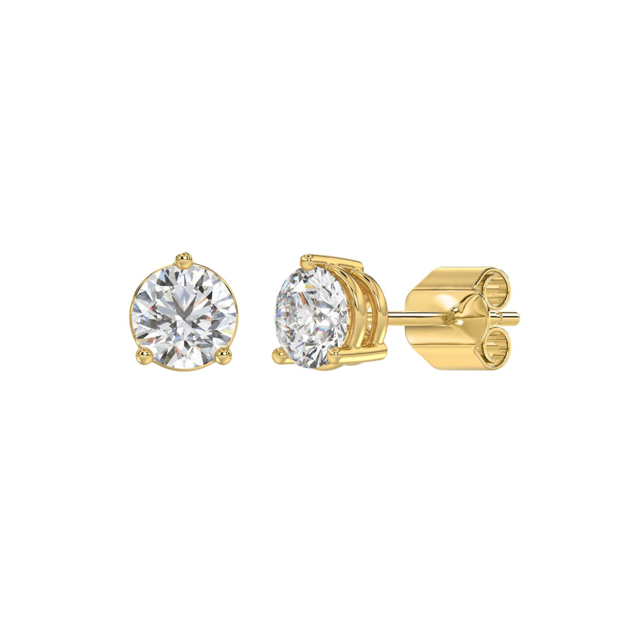 Lab diamond stud earrings 2 ctw 14k yellow gold angle view