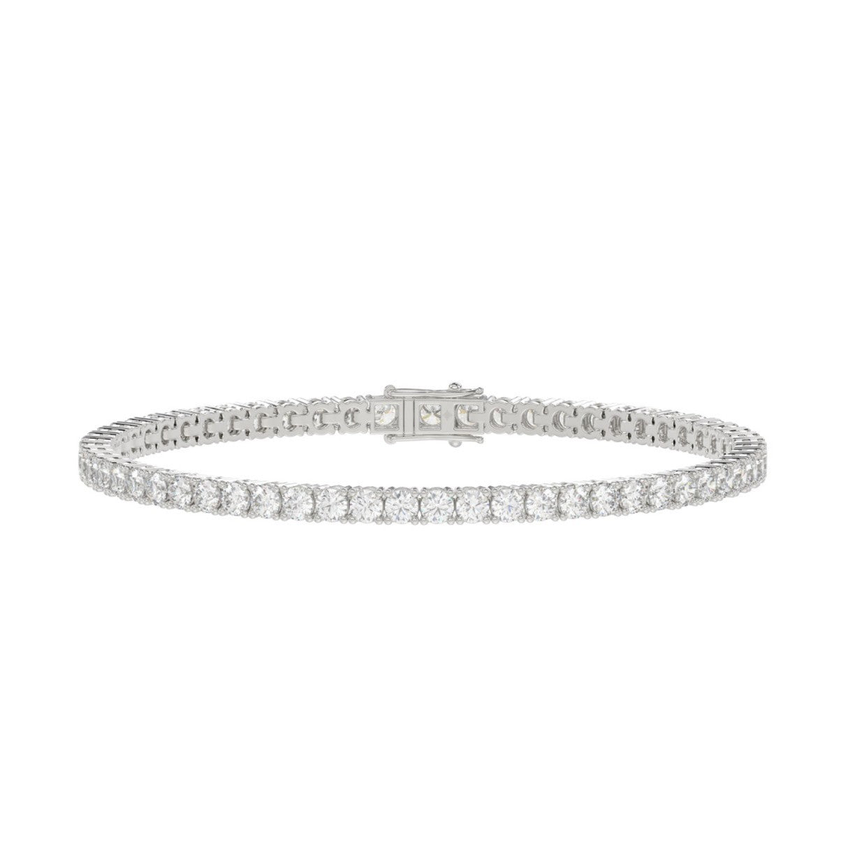 Lab diamond tennis bracelet 4-prong basket 14k white gold 7 ctw front view