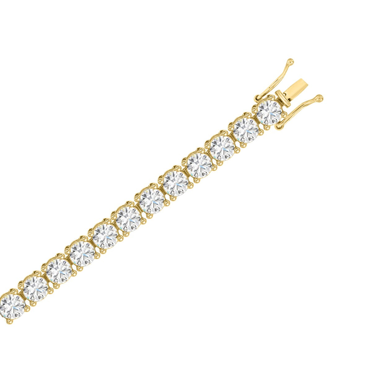 Lab diamond tennis bracelet 4-prong basket 14k yellow gold 3 ctw clasp detail
