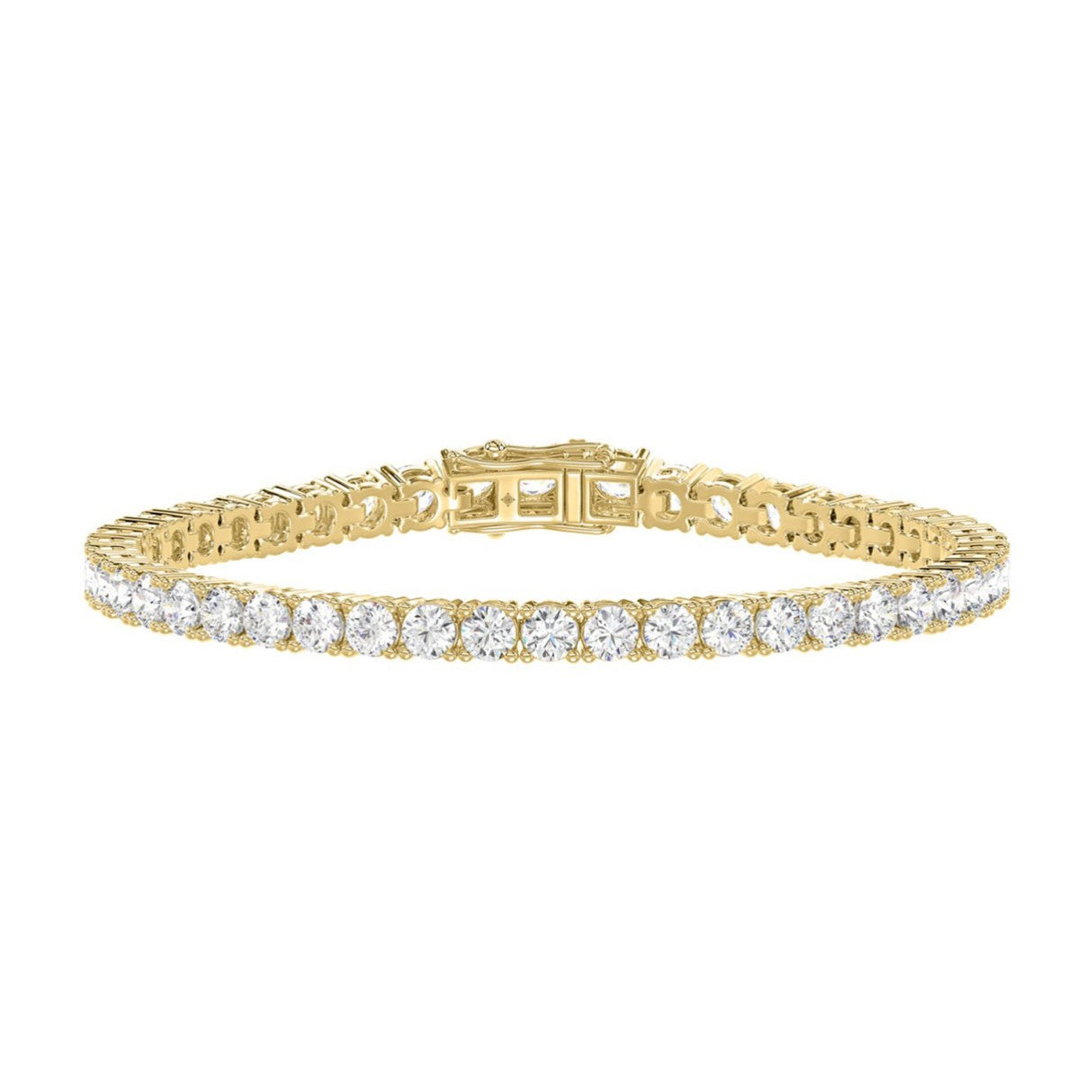 Lab diamond tennis bracelet 4-prong basket 14k yellow gold 3 ctw front view