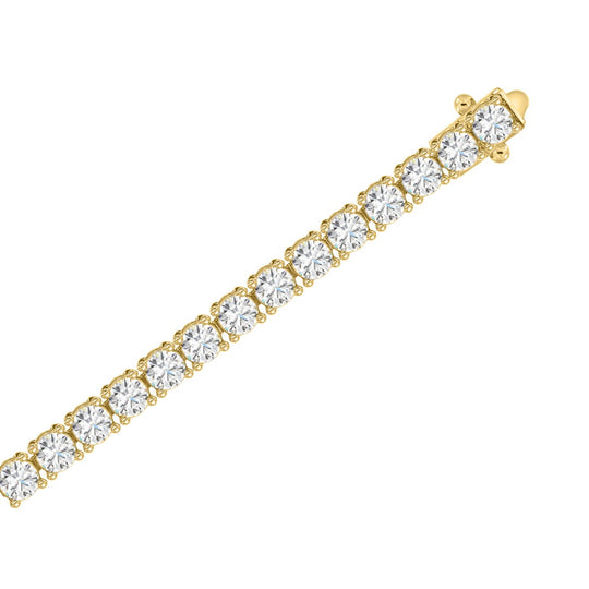 Lab diamond tennis bracelet 4-prong basket 14k yellow gold 3 ctw top view