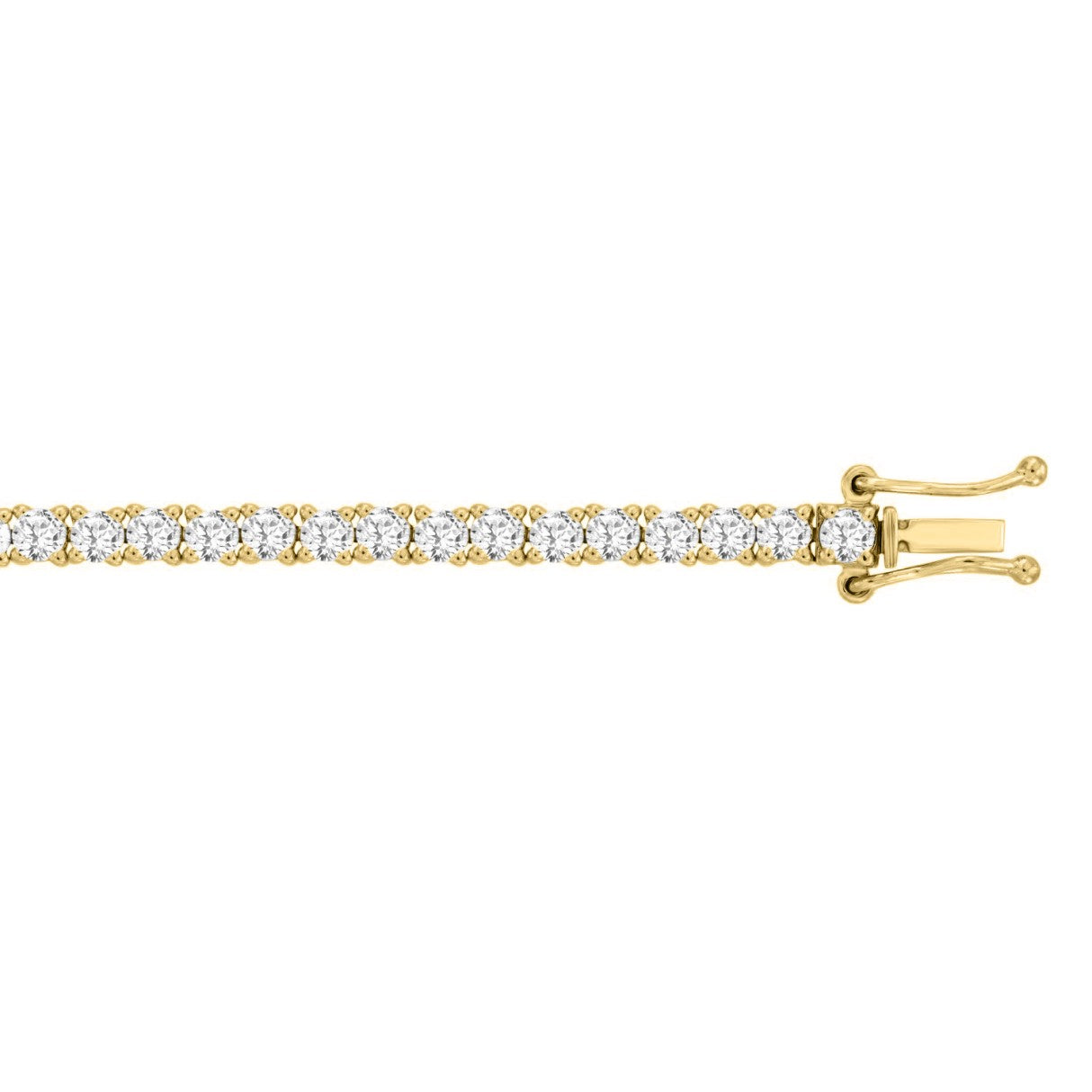 Lab diamond tennis bracelet 4-prong basket 14k yellow gold 5 ctw clasp detail