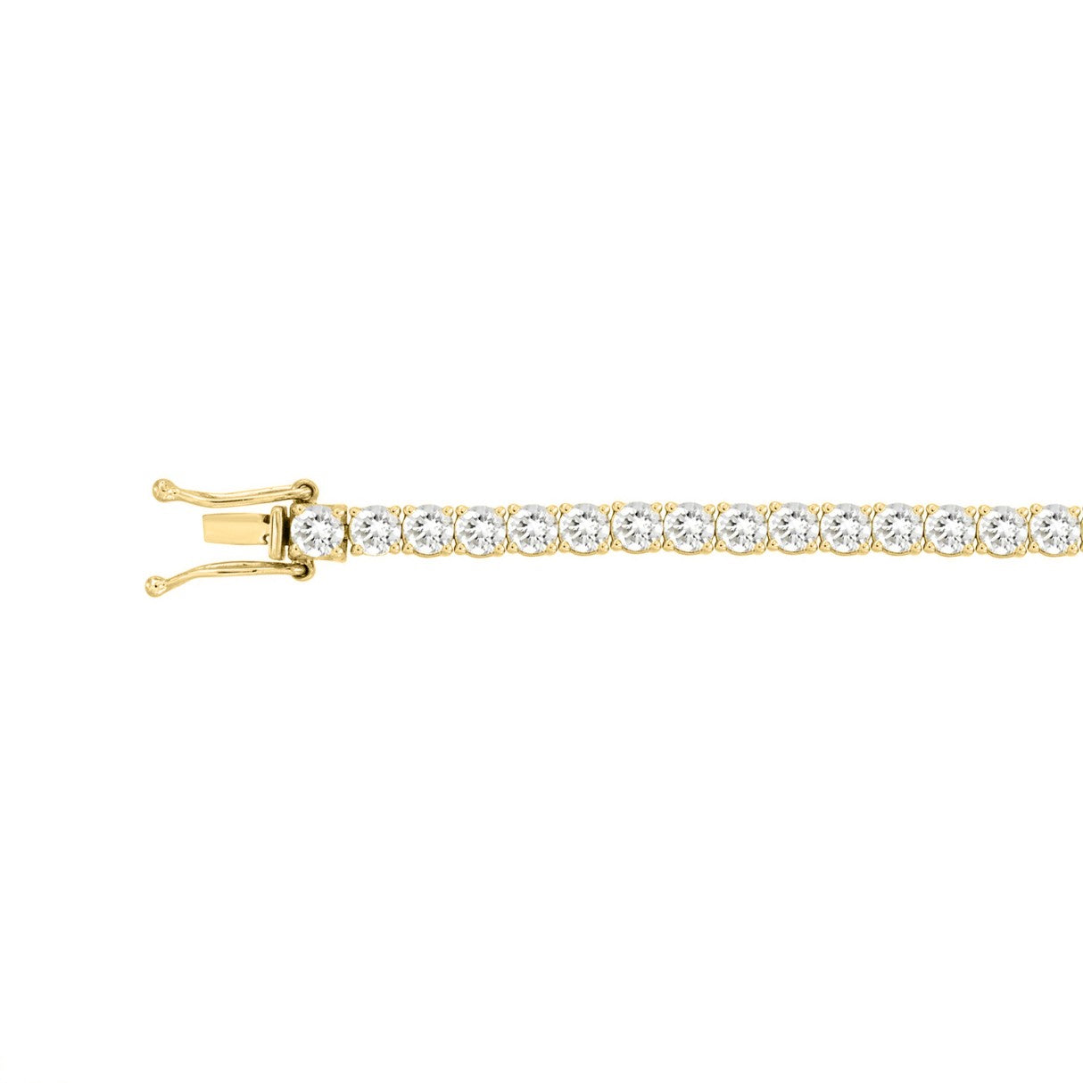Lab diamond tennis bracelet 4-prong basket 14k yellow gold 7 ctw clasp detail
