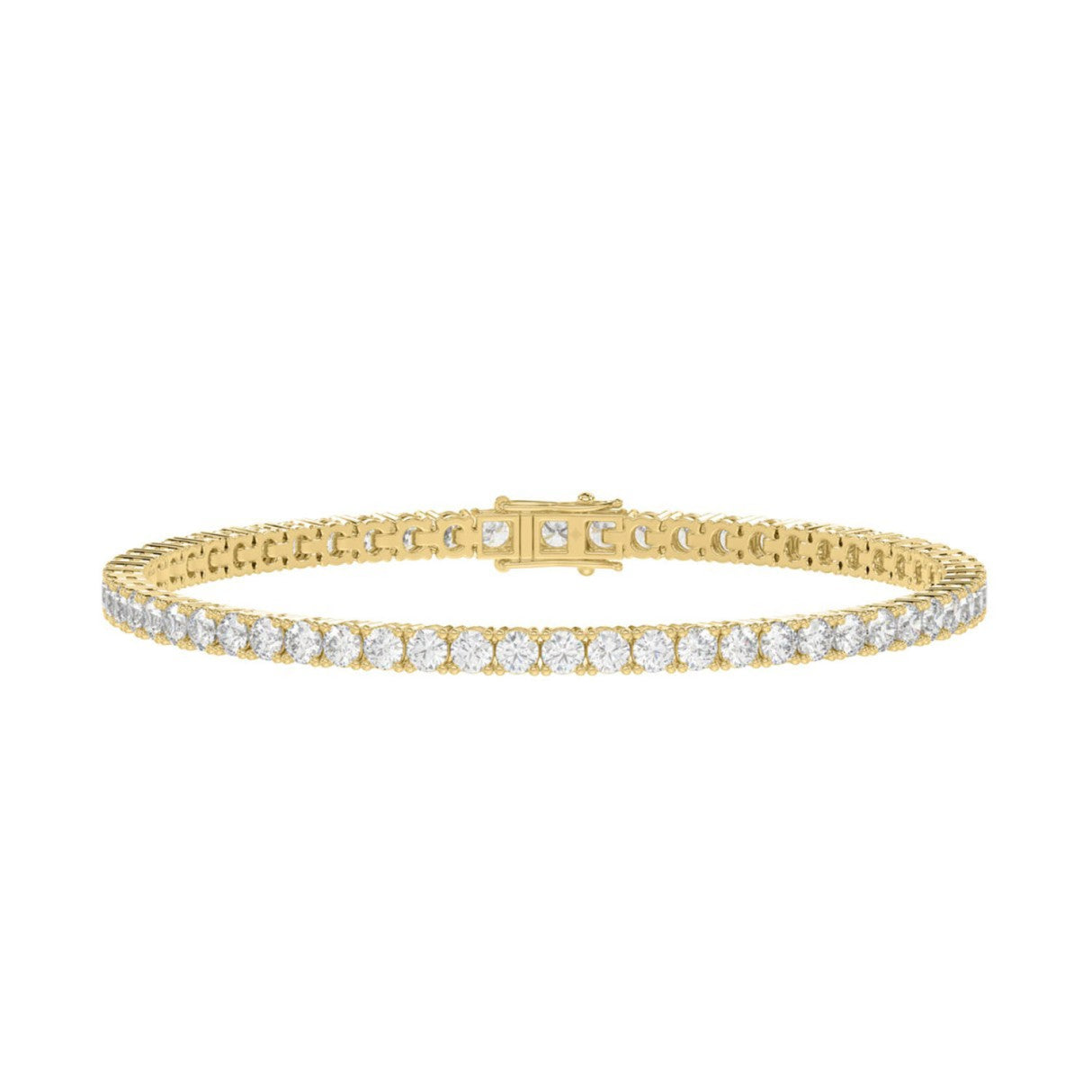 Lab diamond tennis bracelet 4-prong basket 14k yellow gold 7 ctw front view