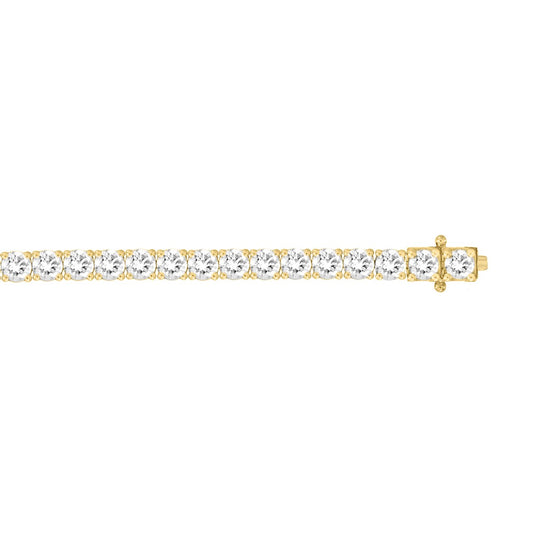 Lab diamond tennis bracelet 4-prong basket 14k yellow gold 7 ctw top view