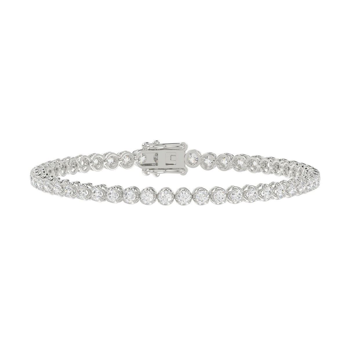 Lab diamond tennis bracelet microfusion basket 14k white gold 3 ctw front view