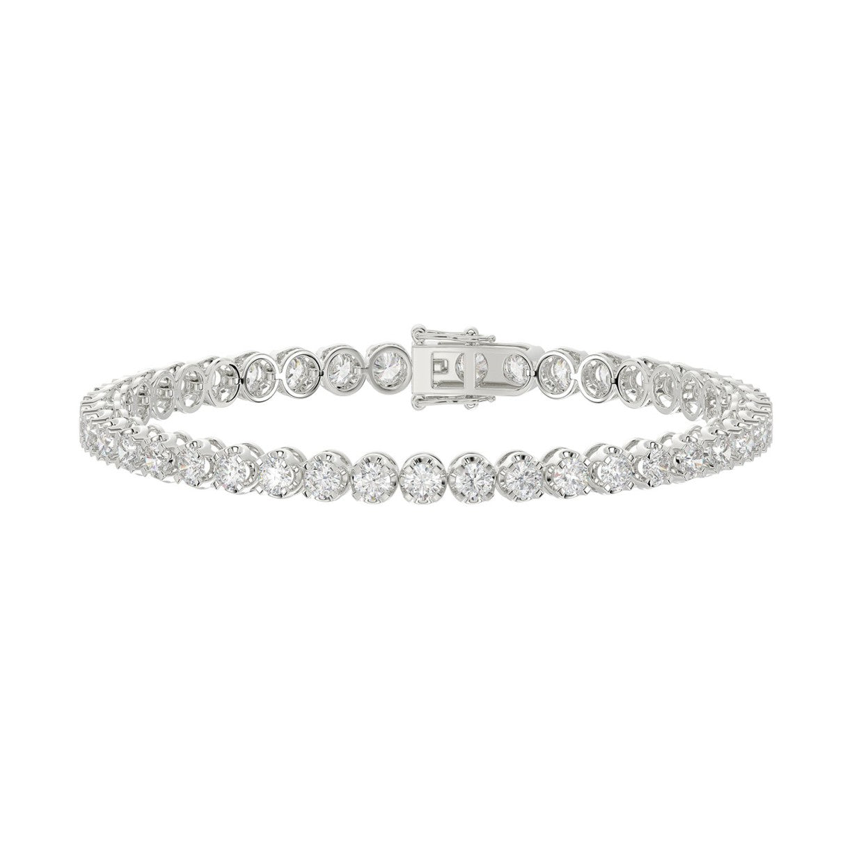 Lab diamond tennis bracelet microfusion basket 14k white gold 5 ctw front view