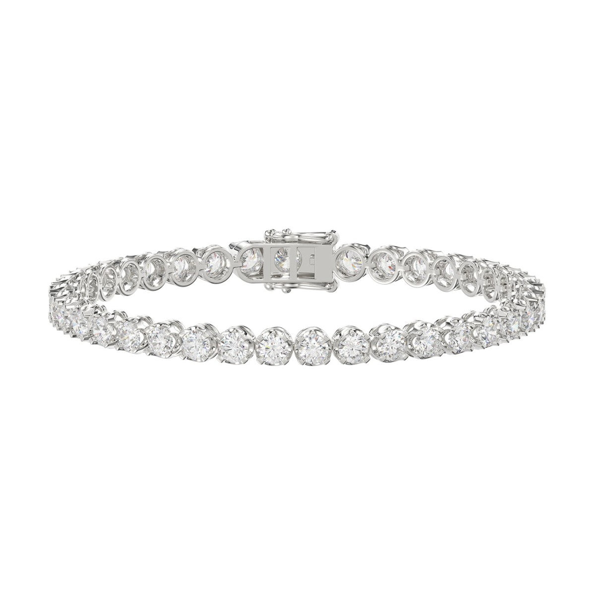 Lab diamond tennis bracelet microfusion basket 14k white gold 7 ctw front view