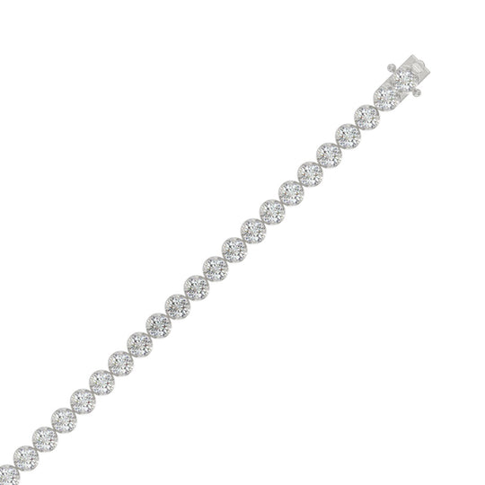 Lab diamond tennis bracelet microfusion basket 14k white gold 7 ctw top view