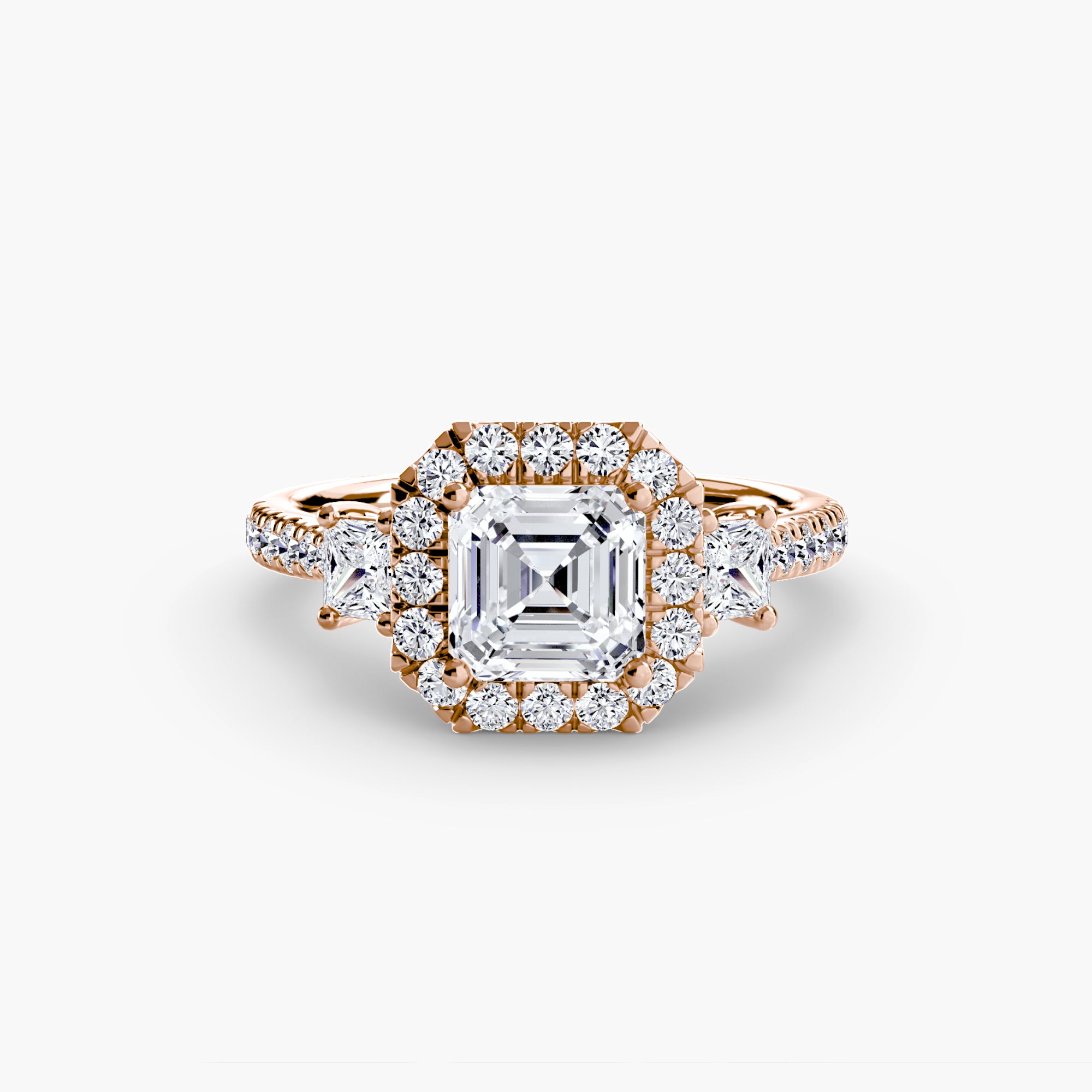 Oxford 3-Stone Ring with Halo