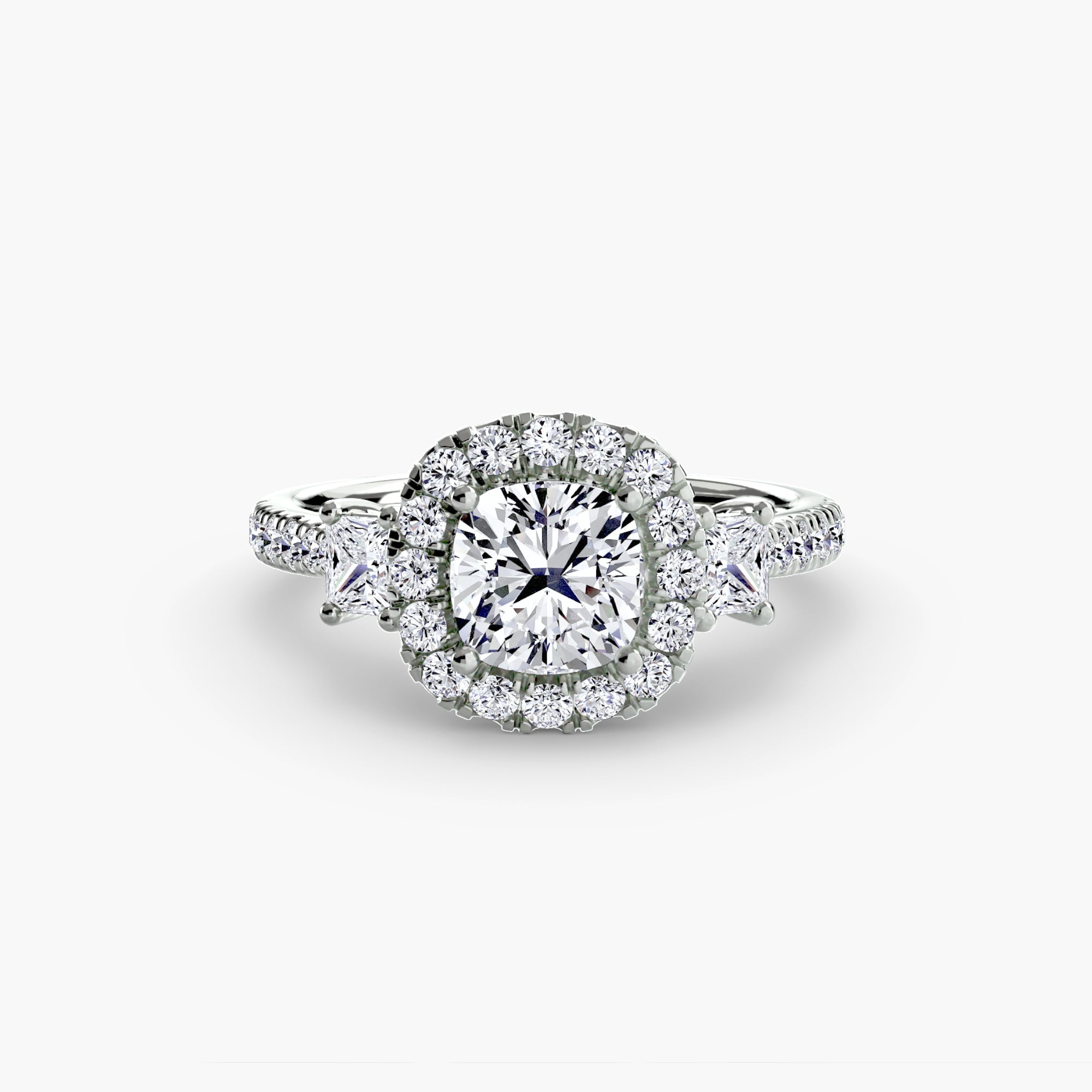 Oxford 3-Stone Ring with Halo