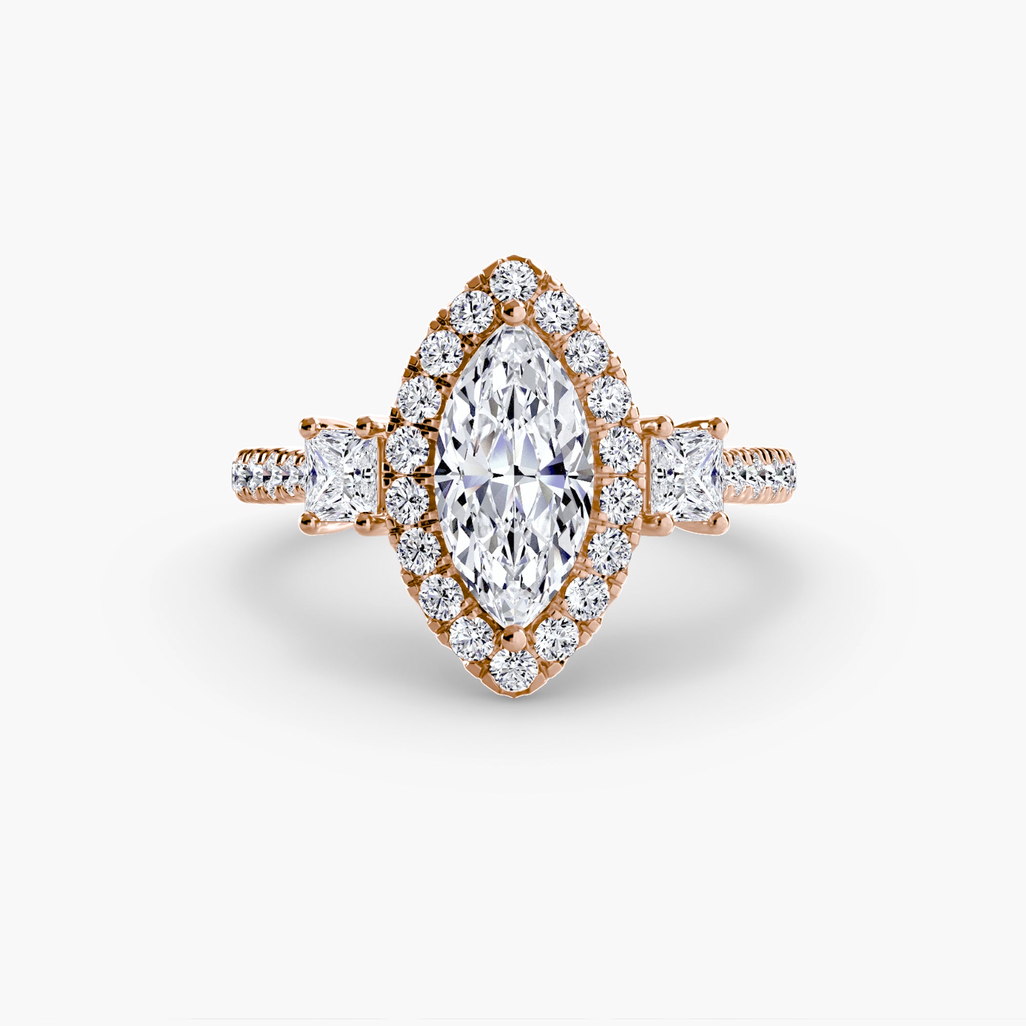 Oxford 3-Stone Ring with Halo