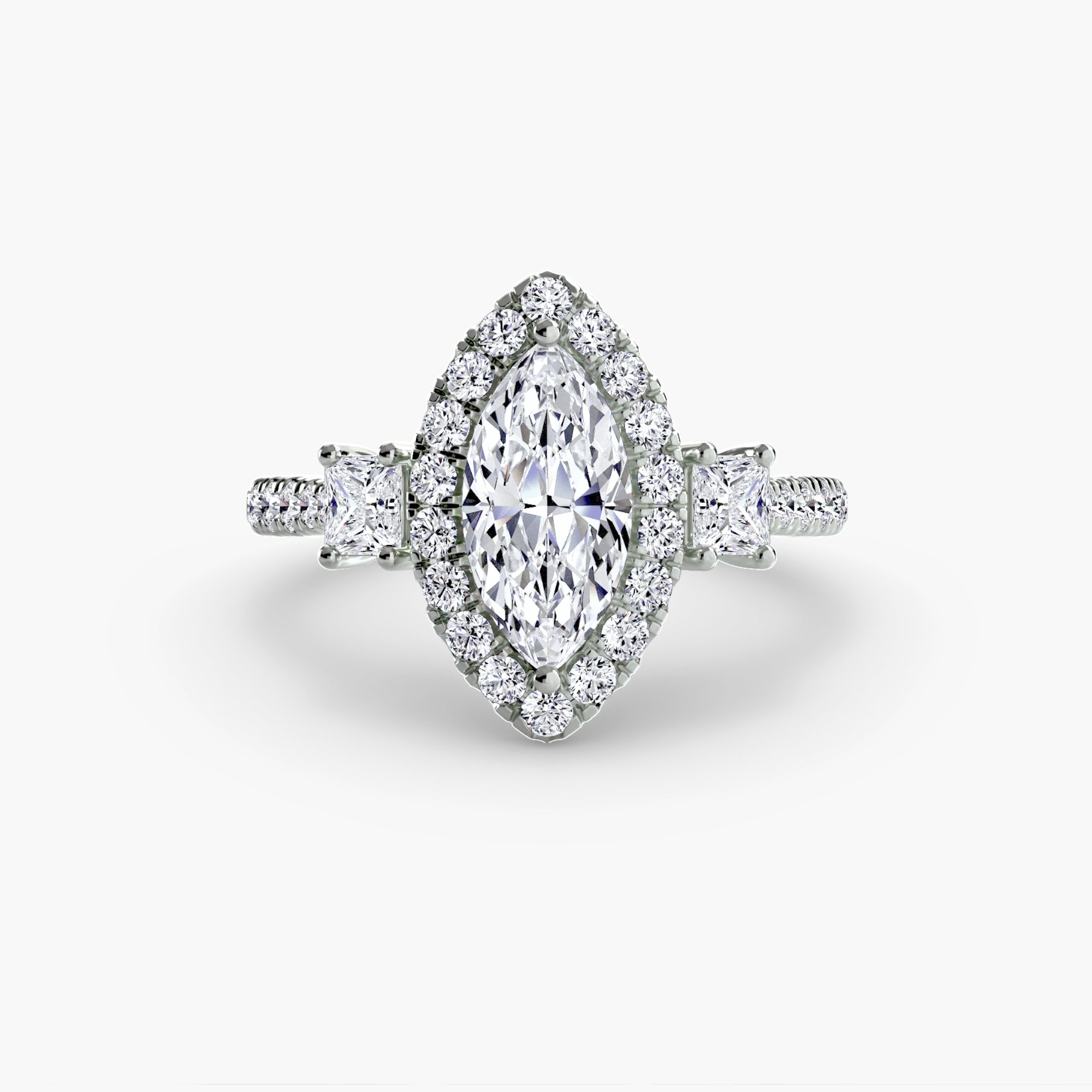 Oxford 3-Stone Ring with Halo