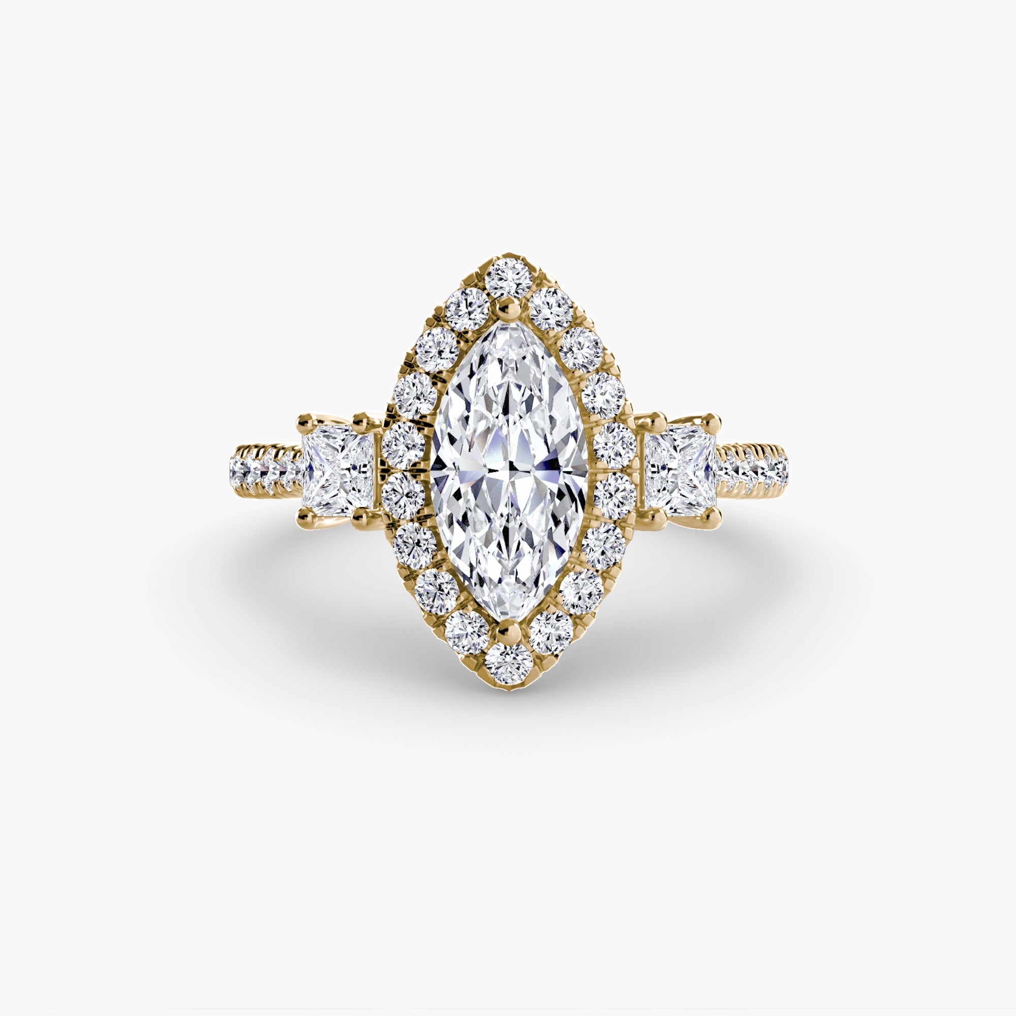 Oxford 3-Stone Ring with Halo