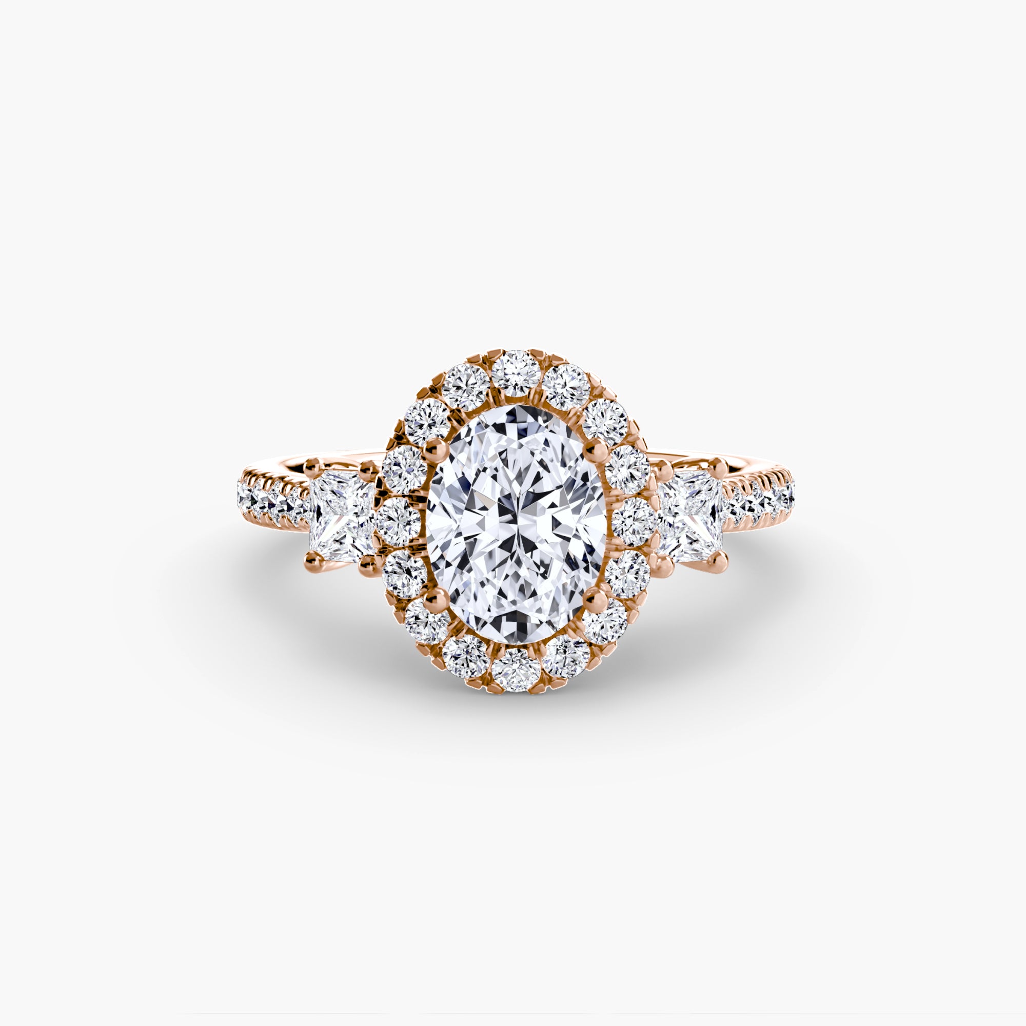 Oxford 3-Stone Ring with Halo