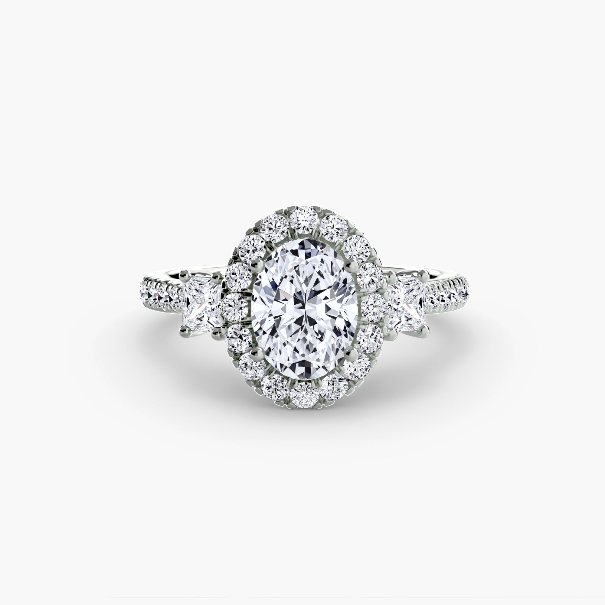Oxford 3-Stone Ring with Halo