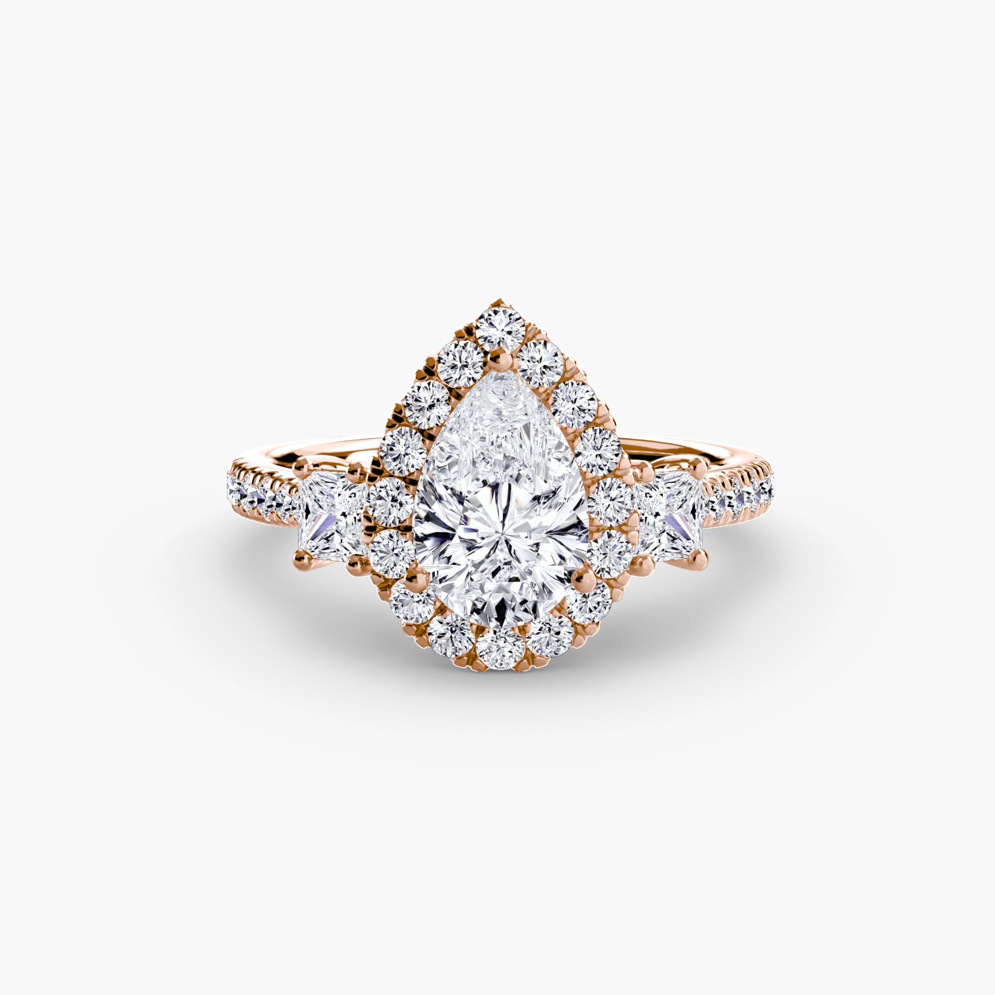 Oxford 3-Stone Ring with Halo