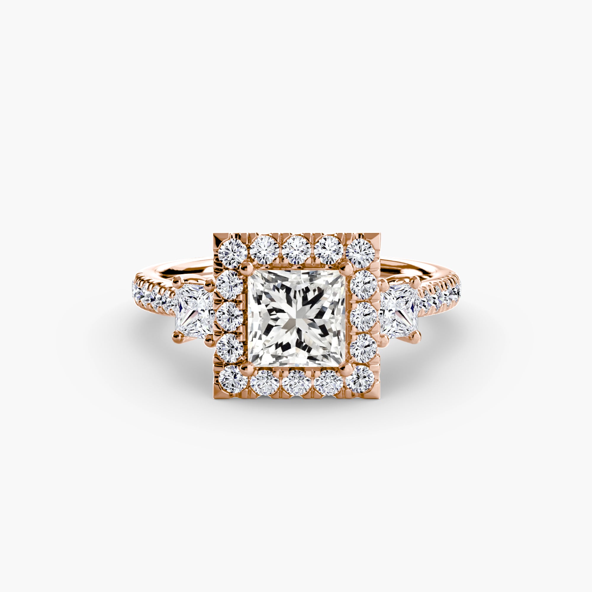 Oxford 3-Stone Ring with Halo