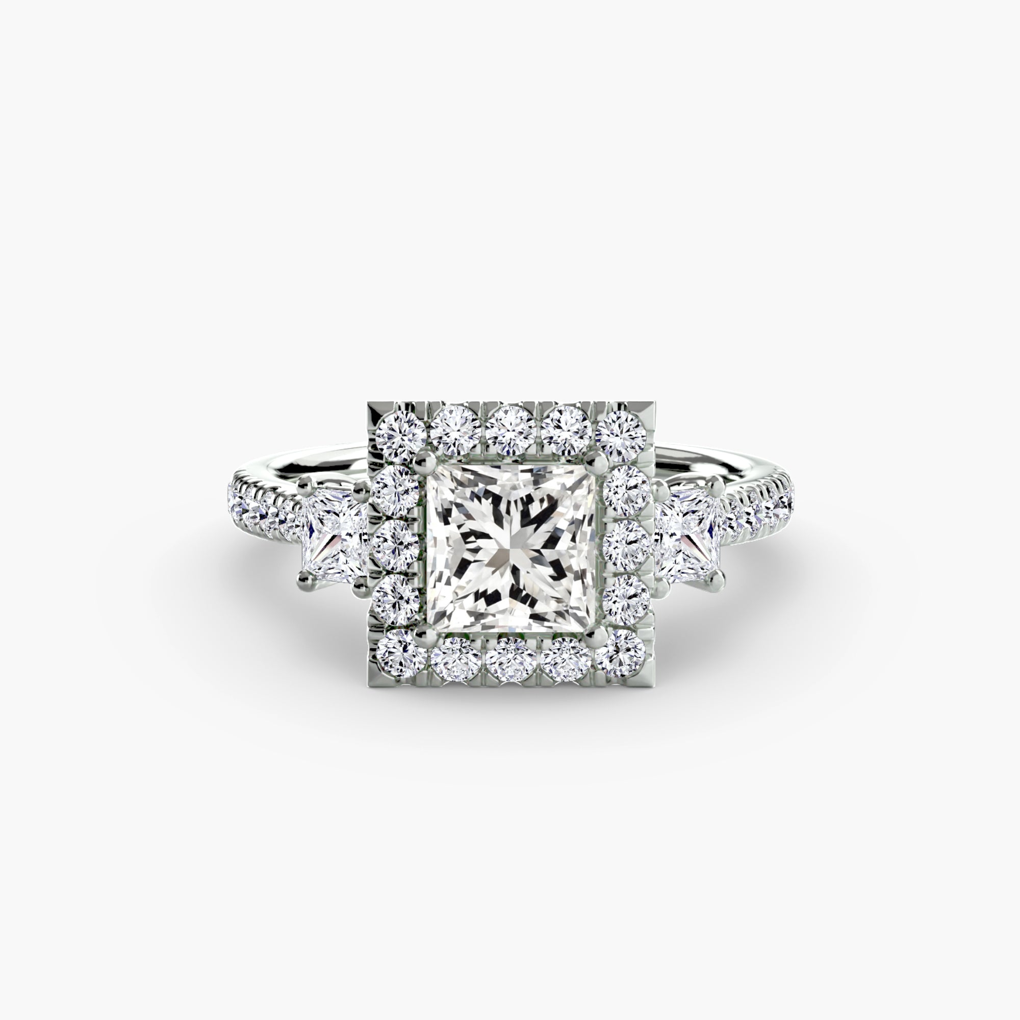 Oxford 3-Stone Ring with Halo