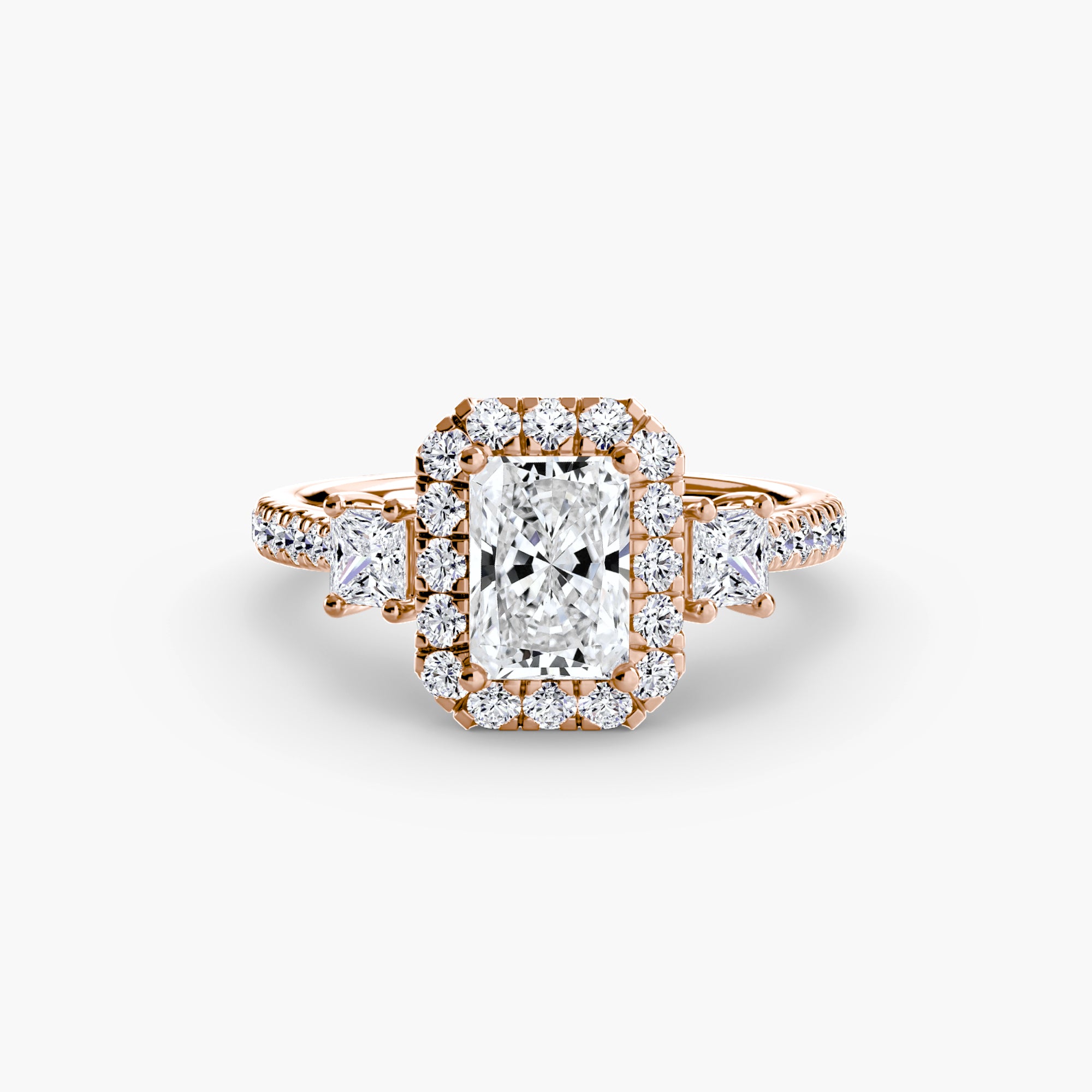 Oxford 3-Stone Ring with Halo