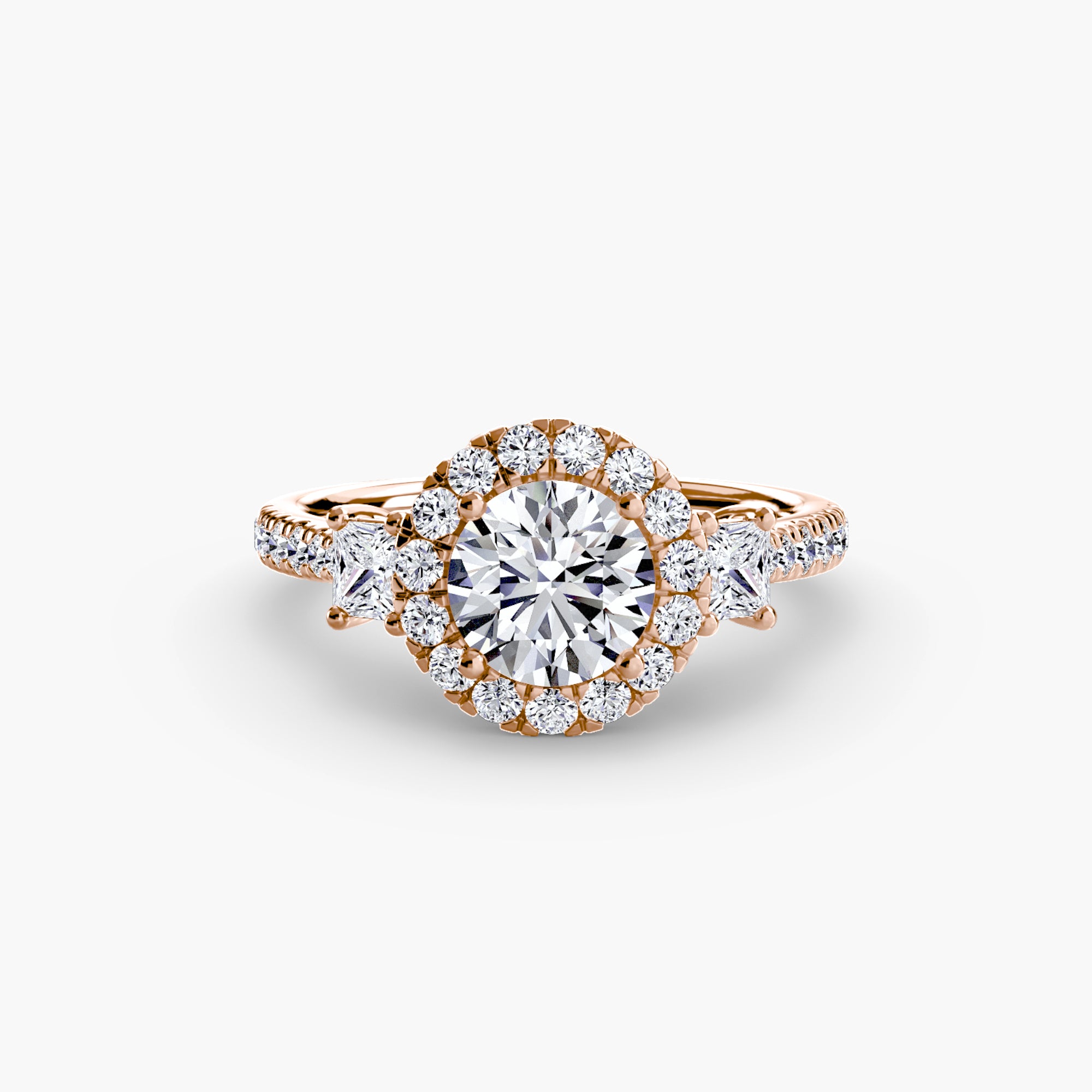 Oxford 3-Stone Ring with Halo