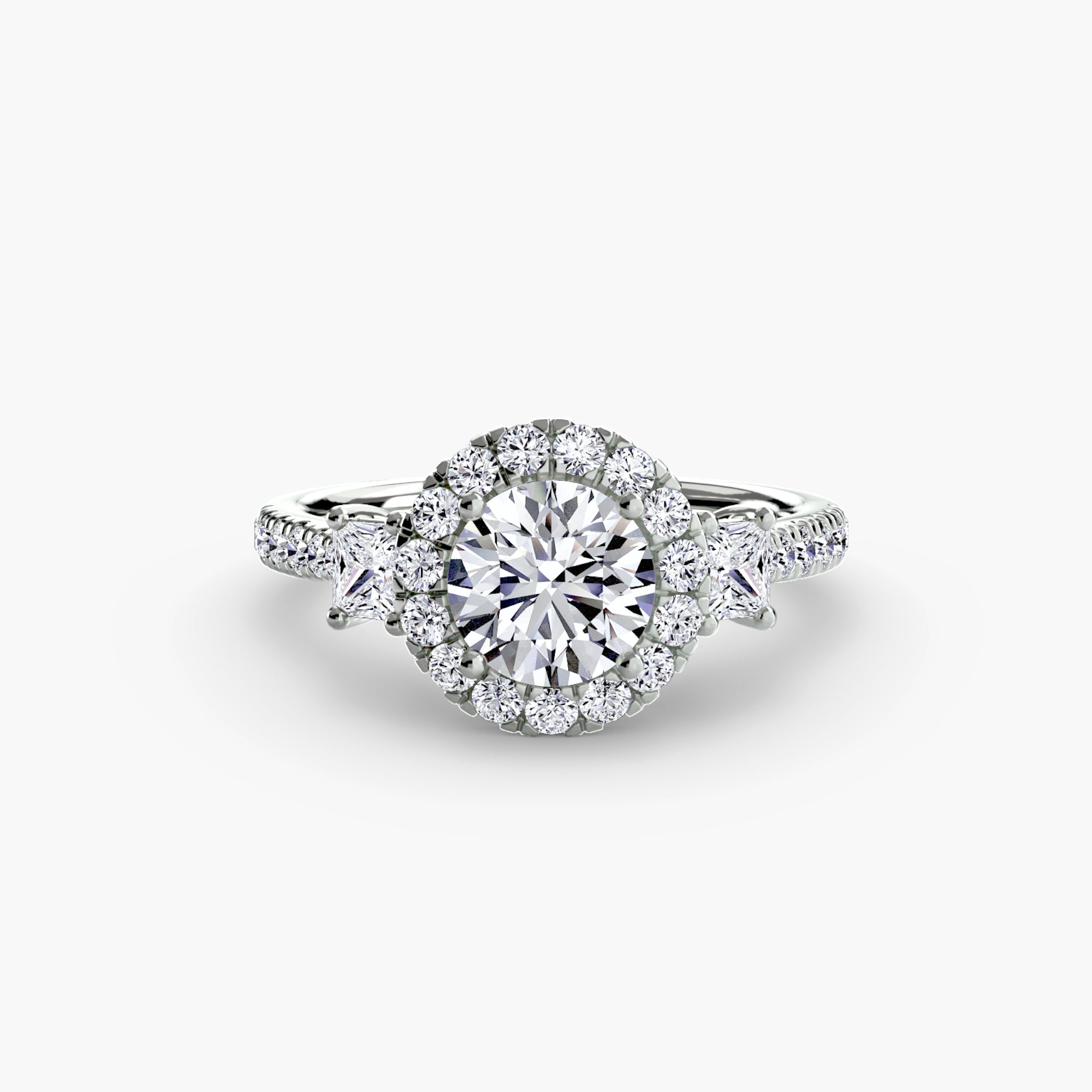 Oxford 3-Stone Ring with Halo
