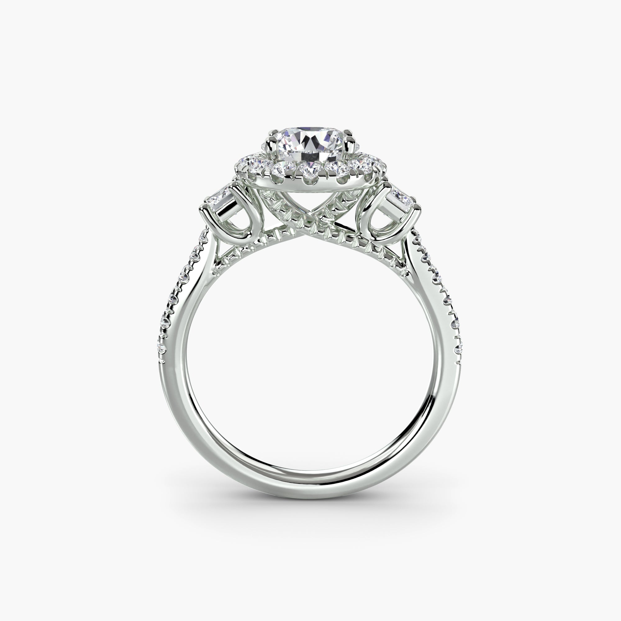 Oxford 3-Stone Ring with Halo