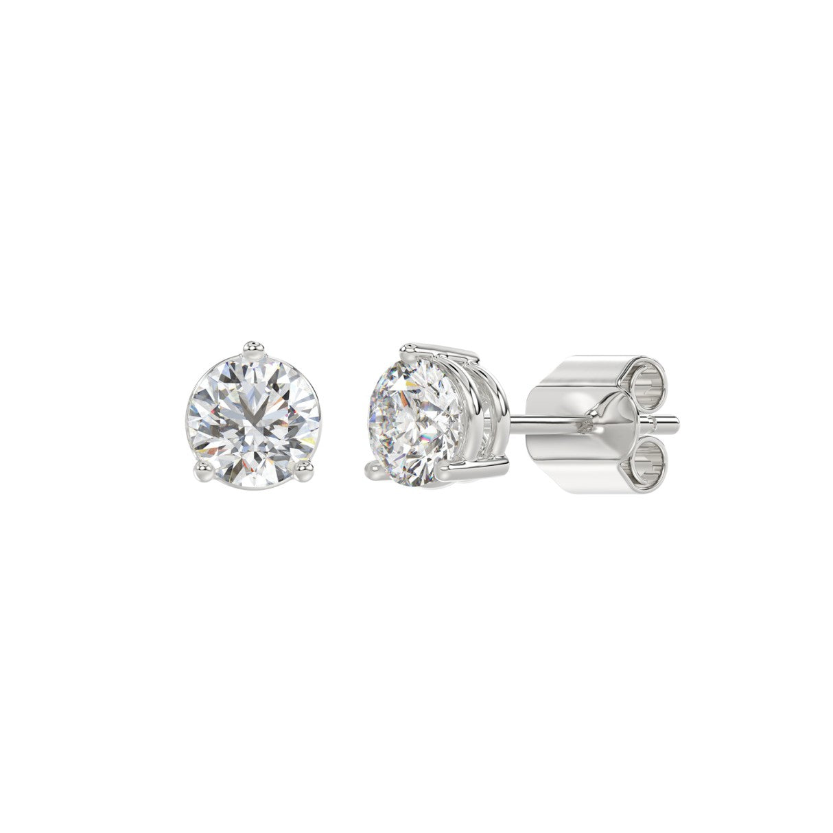 Lab diamond stud earrings 1.5 ctw 14k white gold angle view