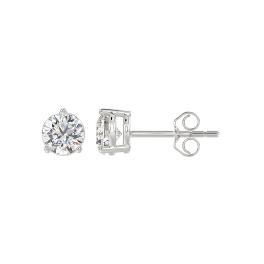 Lab diamond stud earrings 1.5 ctw 14k white gold side view push back closure
