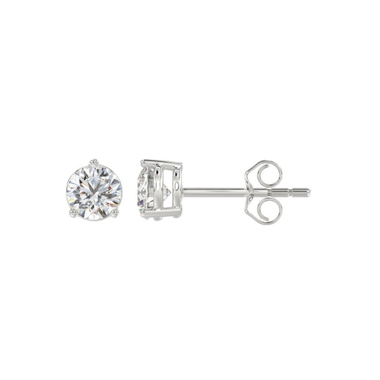 Lab diamond stud earrings 1 ctw 14k white gold side view push back closure