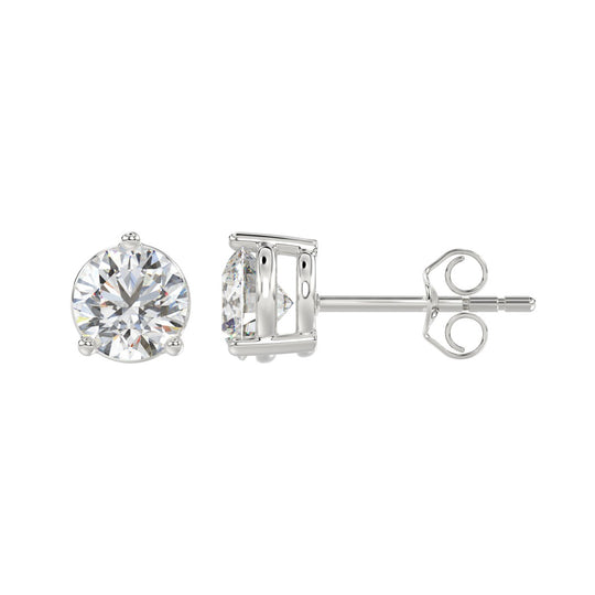 Lab diamond stud earrings 3 ctw 14k white gold side view push back closure