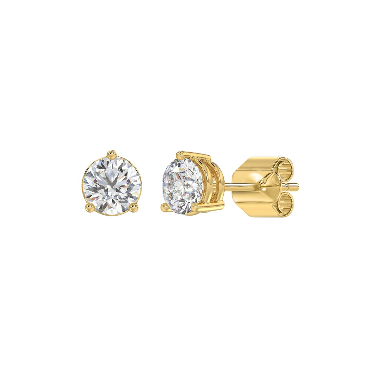 Lab diamond stud earrings 1.5 ctw 14k yellow gold angle view
