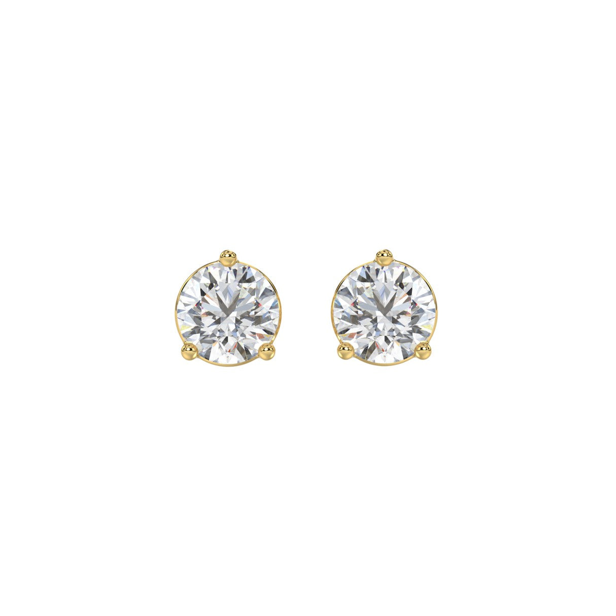 Lab diamond stud earrings 2 ctw 14k yellow gold front view