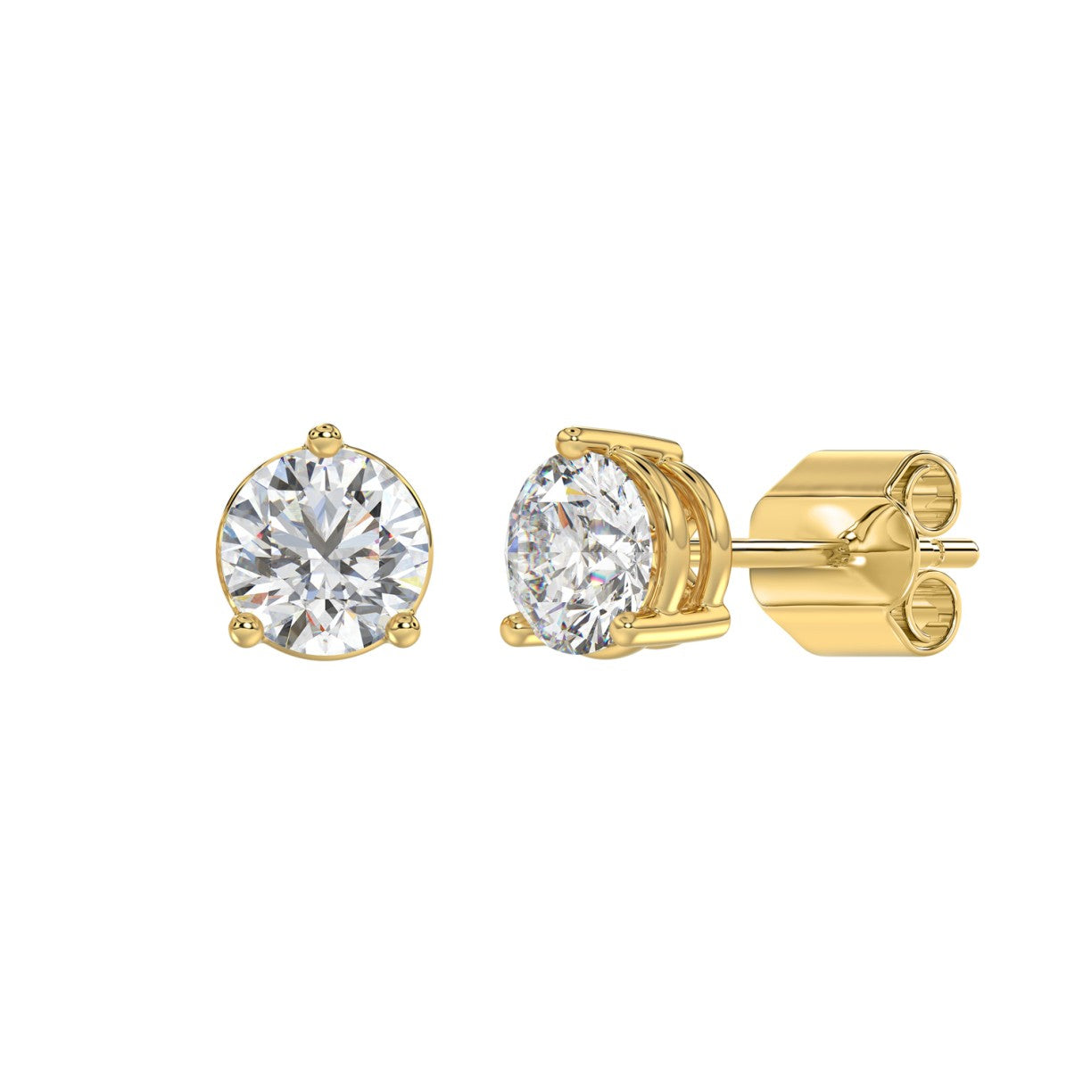 Lab diamond stud earrings 3 ctw 14k yellow gold angle view