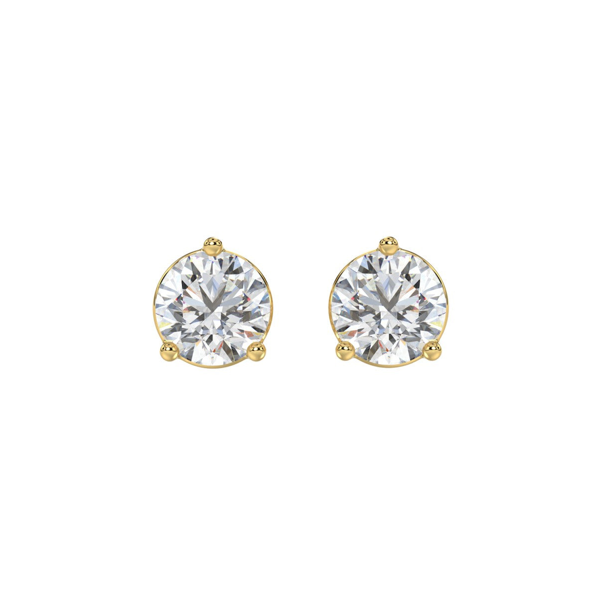 Lab diamond stud earrings 3 ctw 14k yellow gold front view